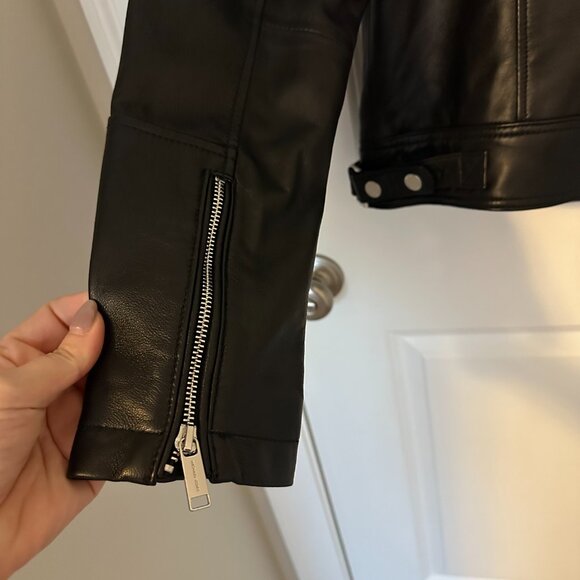 MICHAEL Michael Kors women's black leather moto jacket - Picture 3 of 5
